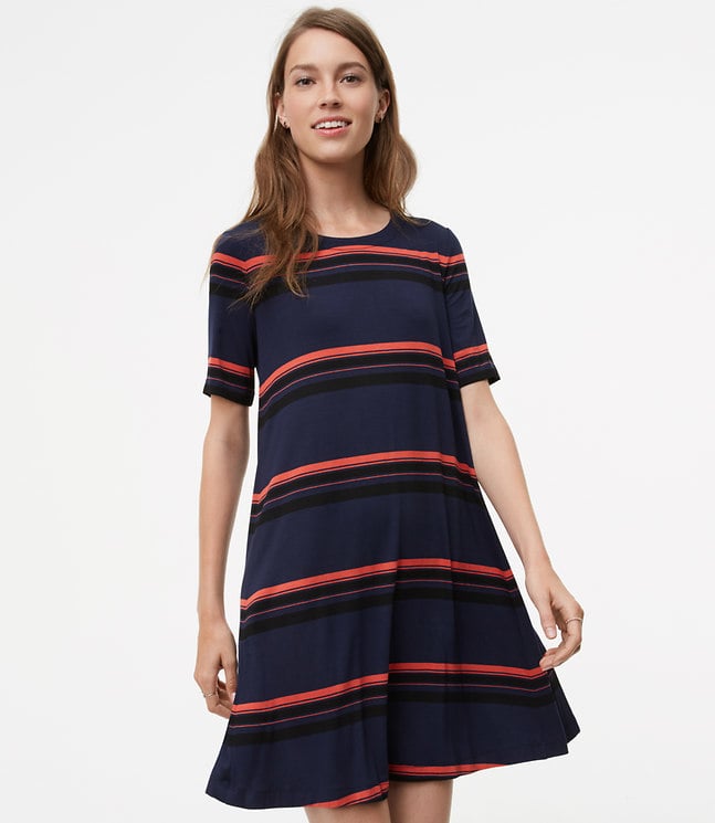 LOFT Striped Short-Sleeve Swing Dress ...