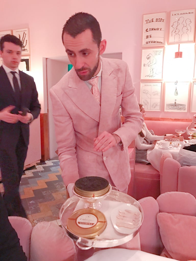 Speaking of impeccable service. There's, no joke, a "Caviar Man," who comes to your table — in a pink suit, no less — and educates you on the caviar you're about to consume (where it comes from, the flavor profile, etc.) in addition to some pro tips for how to eat it and in what order.