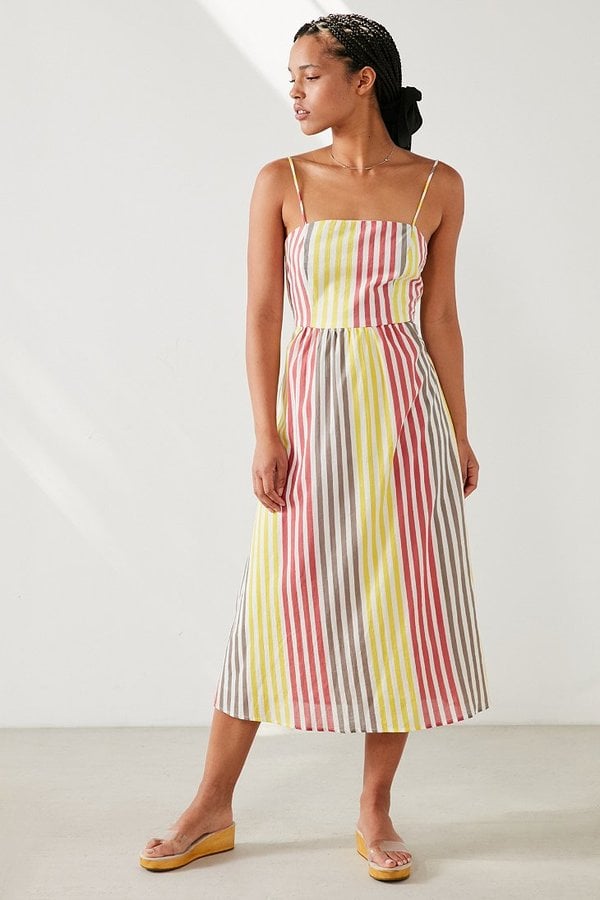 Cooperative Square-Neck Striped Midi Dress