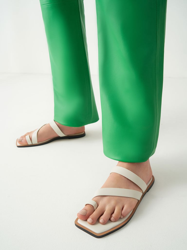 White Sandals: Charles & Keith Chalk Toe Ring Strappy Slide Sandals