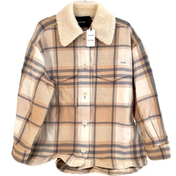 Coach Plaid Jacket With Sherpa Collar