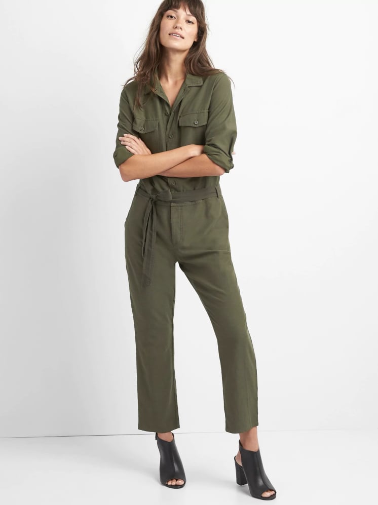 Topshop utility pocket casual jumpsuit in khaki