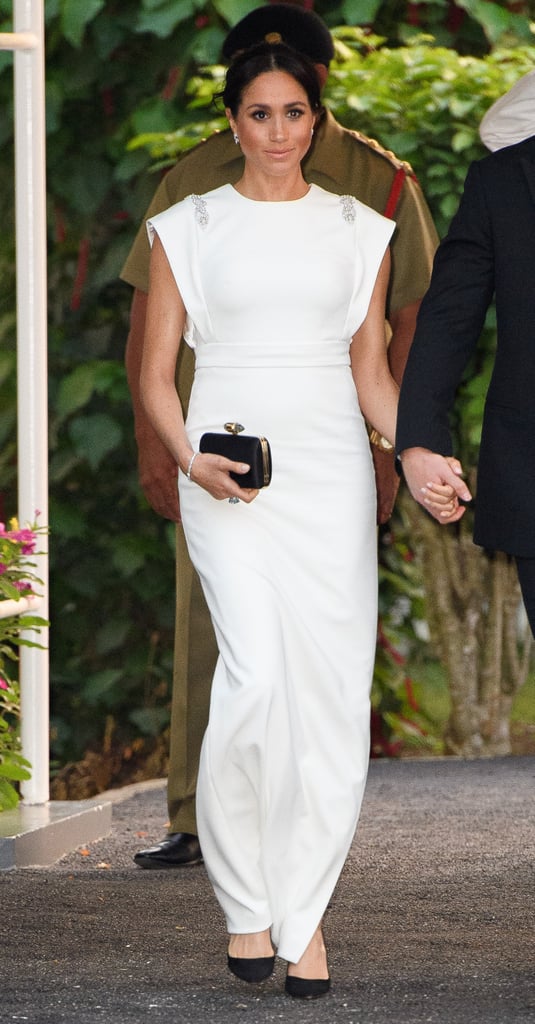 Meghan Markle White Theia Dress in Tonga October 2018