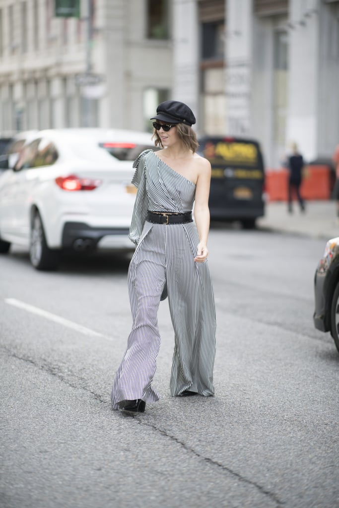 A one-shouldered jumpsuit works by day and night in the Summer.