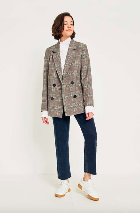 Urban Outfitters Light Before Dark Red Checked Double Breasted Blazer