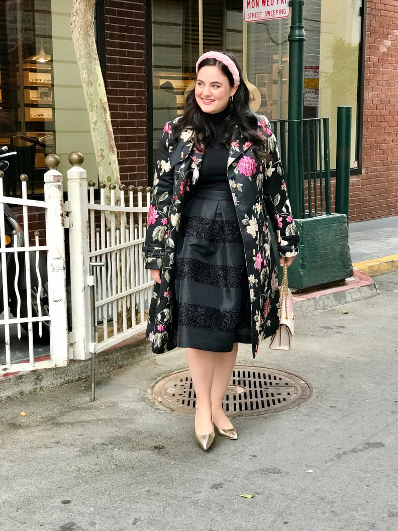 Brocade Trench Coat: Headed to a Party in a Sparkly Skirt and Metallic Heels