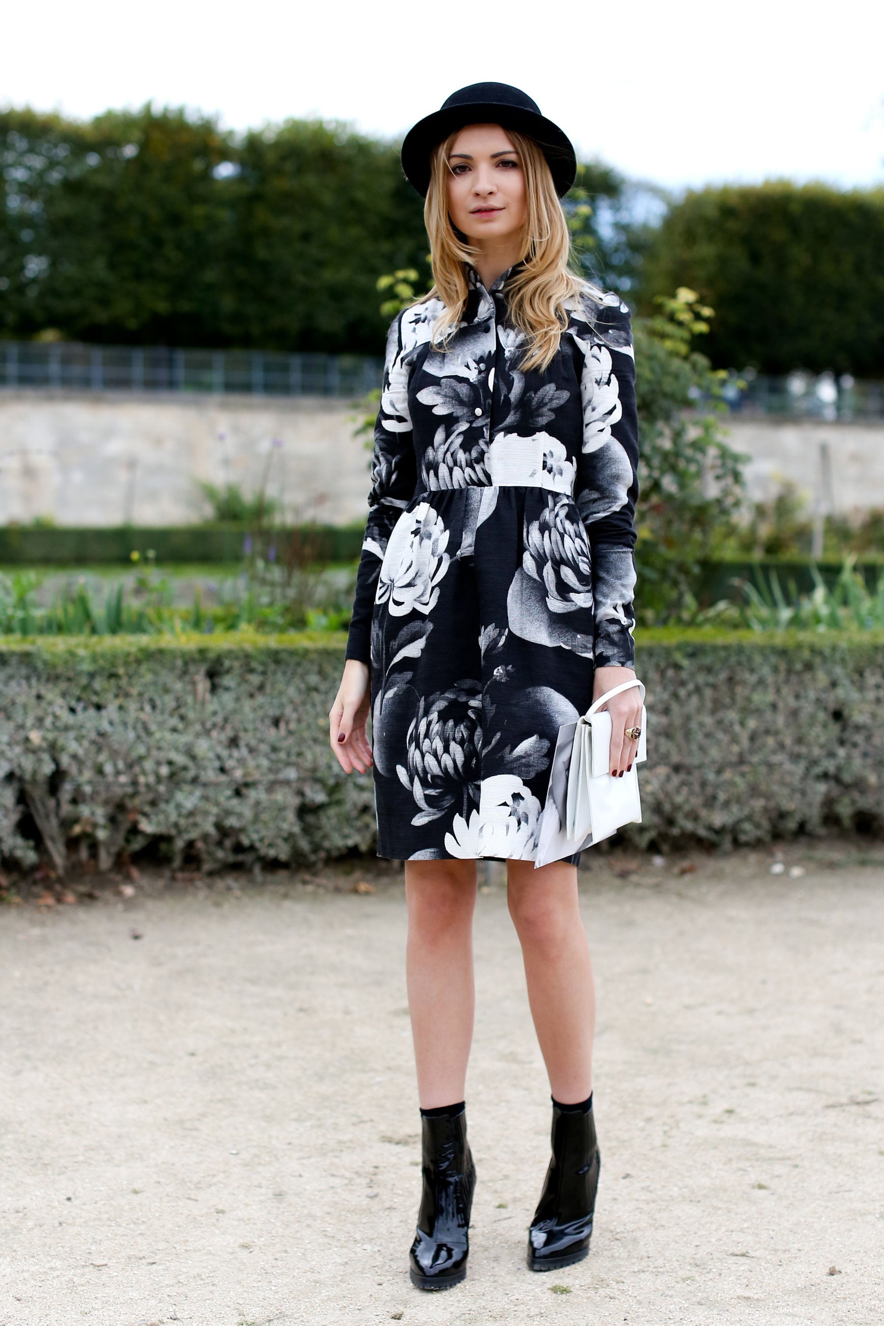 A black-and-white rose-print dress felt ...