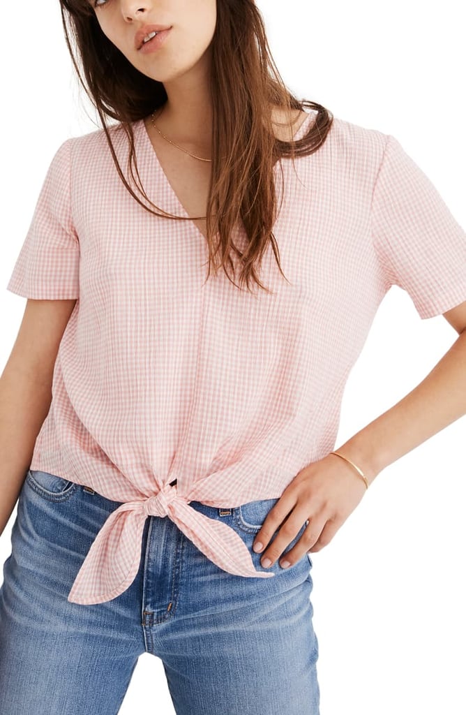 Madewell Novel Gingham Check Tie Front Top