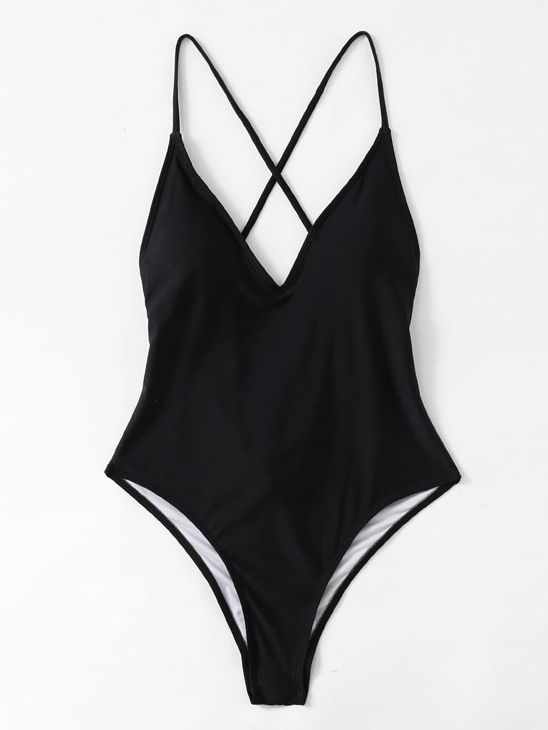 Shein Tie Back Fuller Bust One Piece Swimsuit | Miley Cyrus's Black ...