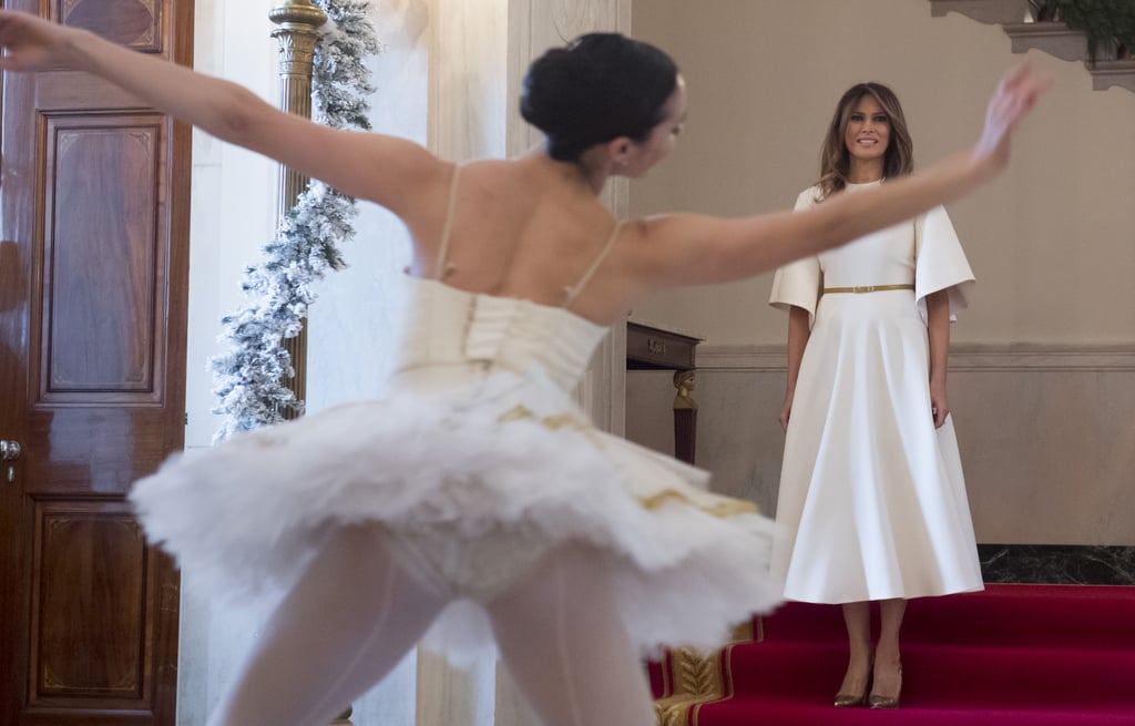 Melania Trump Wearing White Midi Dress