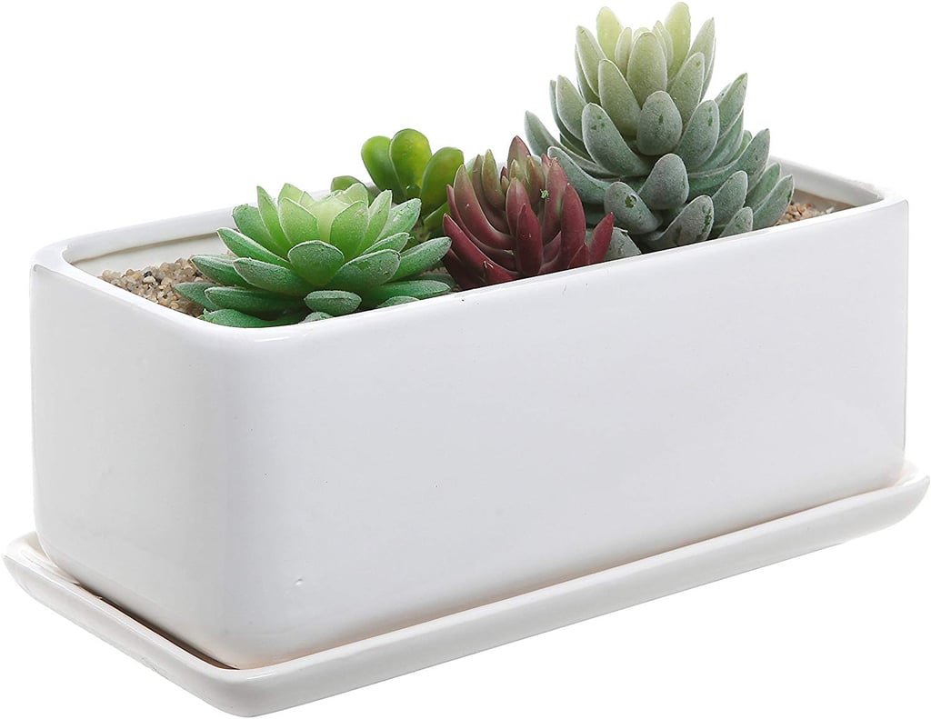 10 inch Rectangular Modern Minimalist White Ceramic Succulent Planter Pot