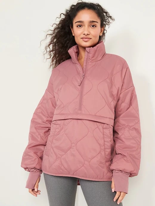 Old Navy Packable Half-Zip Water-Resistant Quilted Jacket in Dusty Birch