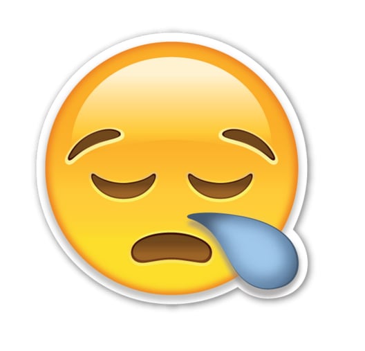 Interpretation: "I'm crying so much, I have snot coming out of my nose." 
Name + meaning: Sleepy Face. Not to be confused with Sleeping Face Emoji, this Sleepy Face Emoji is drooling out one side of its mouth. Presumably in a deep sleep.
Also known as:  Side-tear emoji; drooling emoji
