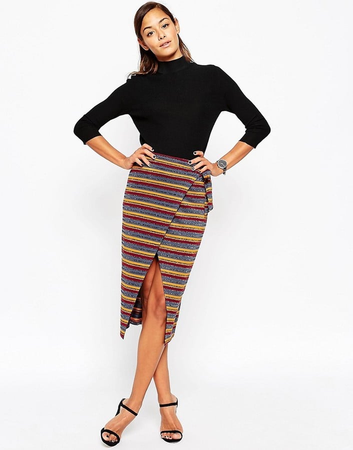 Asos Wrap Pencil Skirt In Metallic Stripe ($60)