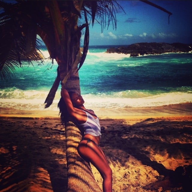 Chanel Iman struck a provocative pose on a palm tree while on her Caribbean getaway.
Source: Instagram user chaneliman