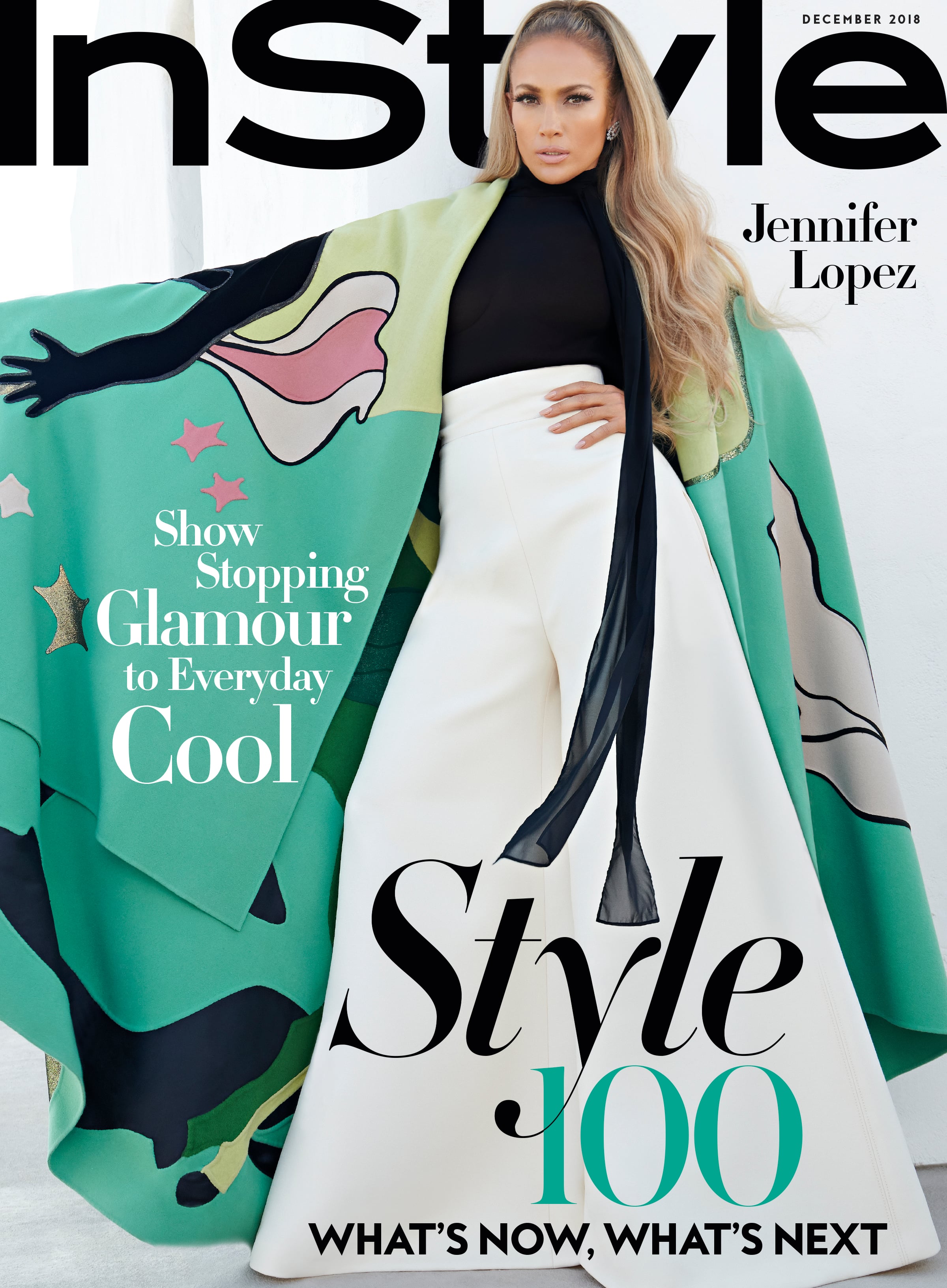 Jennifer Lopez Green Valentino Cape in InStyle December 2018 POPSUGAR Fashion