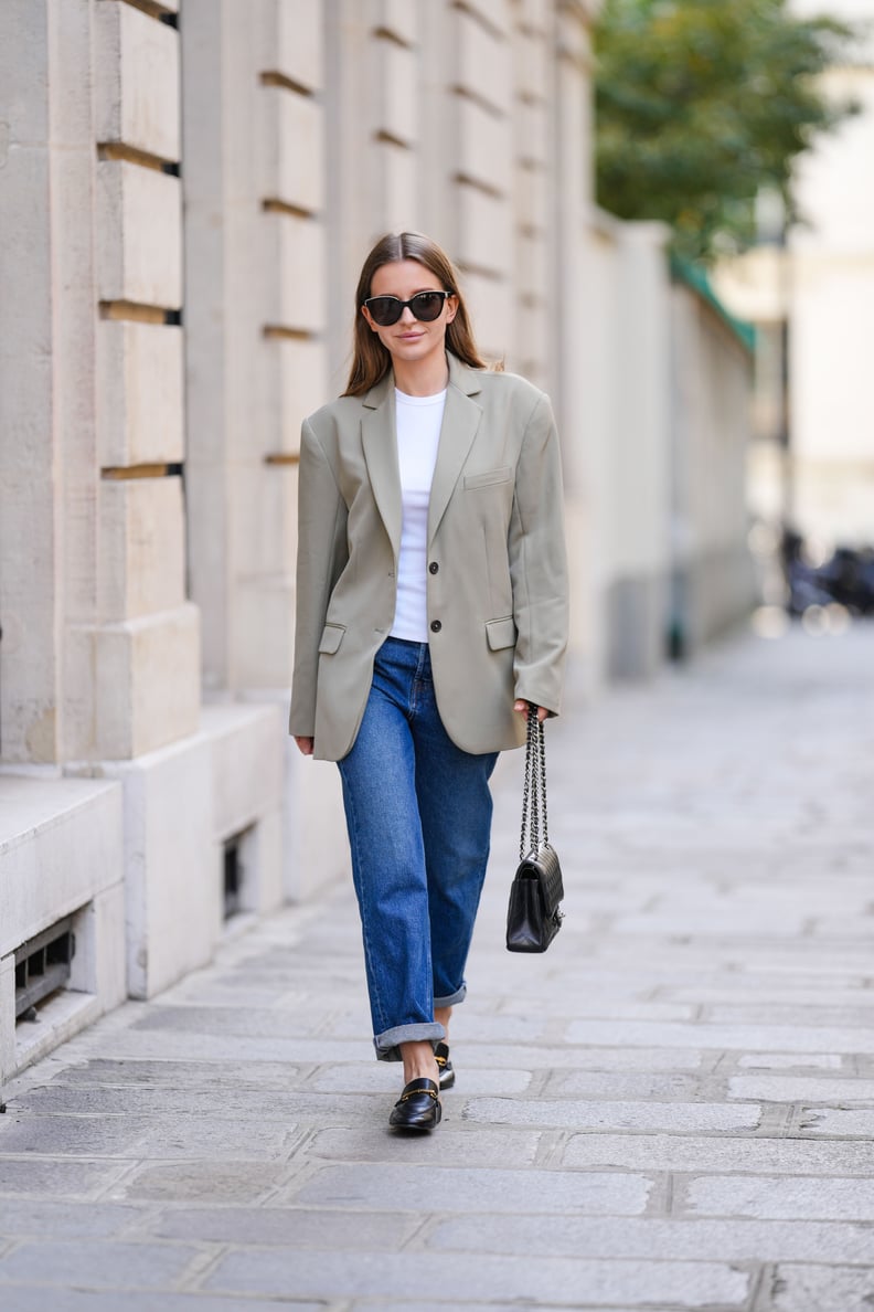 Beige blazer and jeans