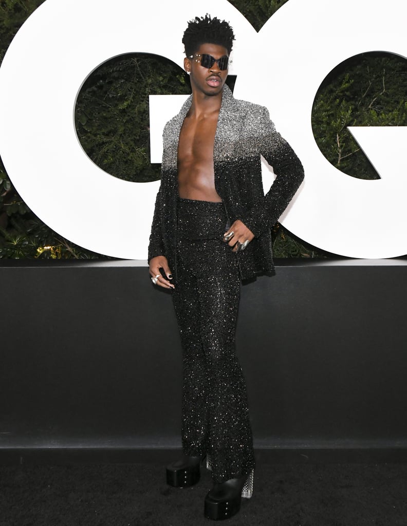 Lil Nas X Wears Sequin Suit and Platform Boots at GQ Awards