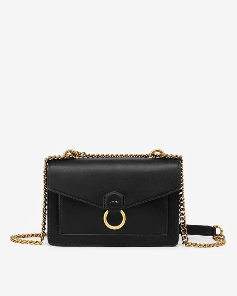 Buy the JW PEI The Envelope Black Vegan Leather Gold Chain Crossbody Bag