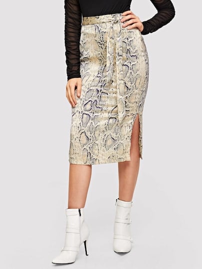 Shein Snake-Print Slit Skirt