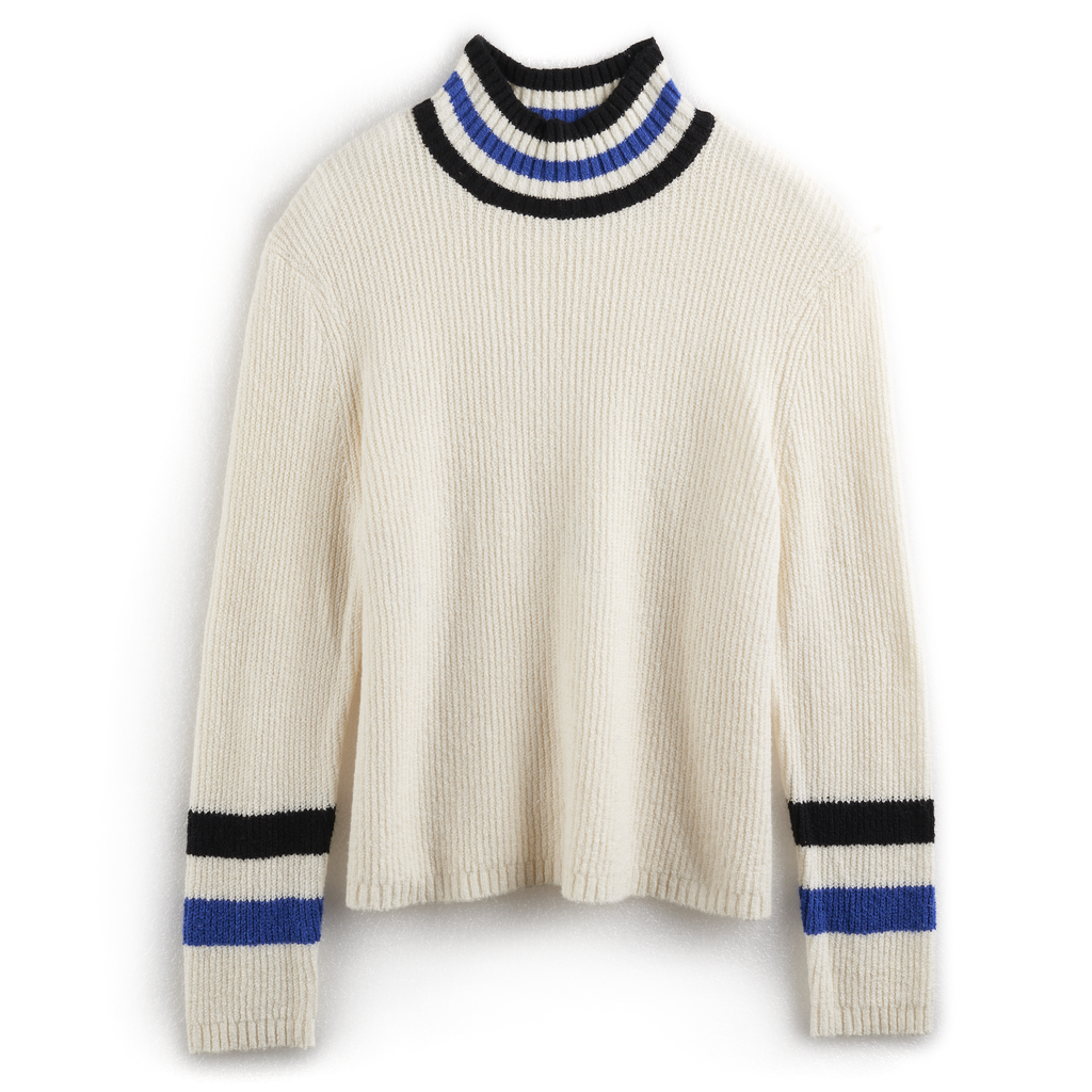 Striped Mockneck Sweater in Pristine ($37, originally $50)