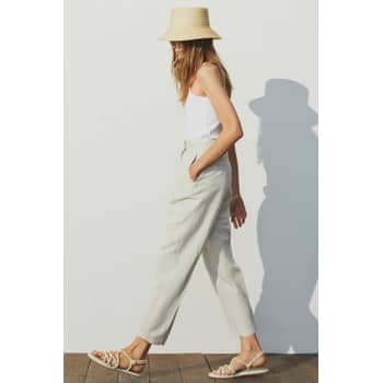 Linen-blend pull-on trousers - Light beige - Ladies