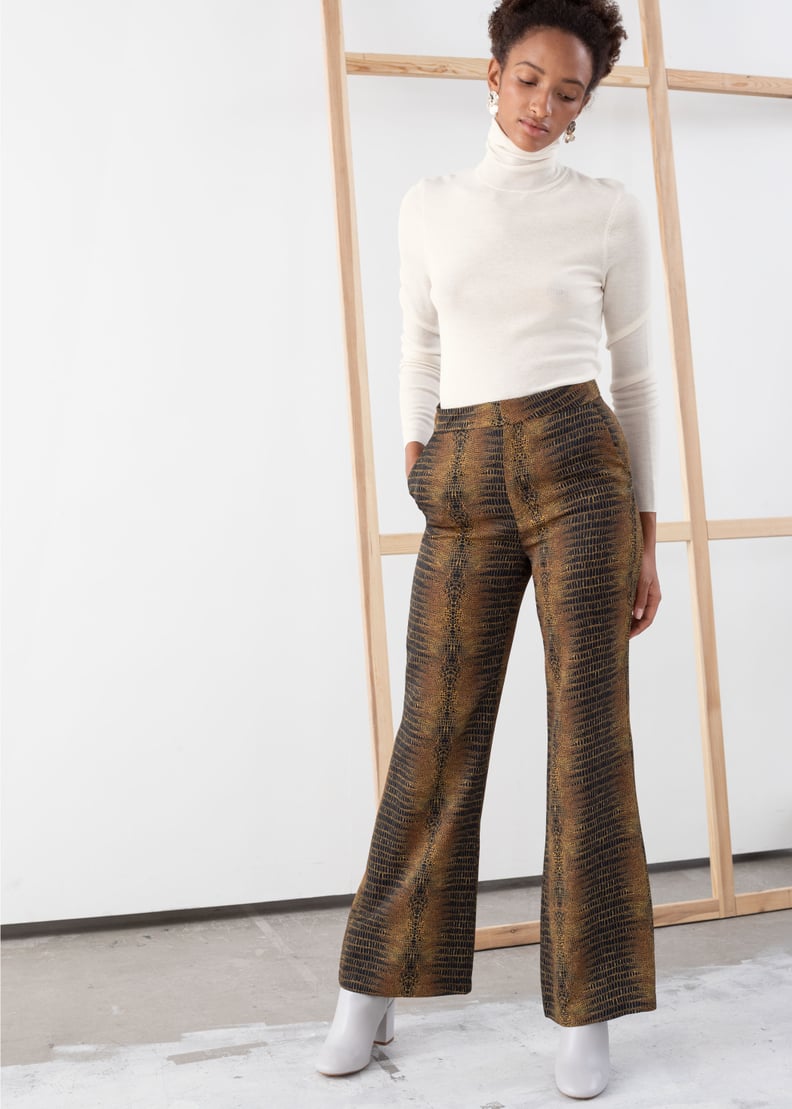 & Other Stories Flowy Tailored Croco Trousers in Brown Croco