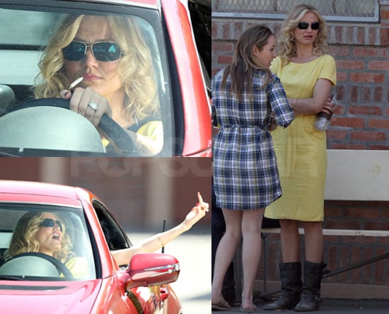 Photos Of Cameron Diaz Smoking And Giving The Middle Finger On Set Of Bad Teacher In La Popsugar Celebrity