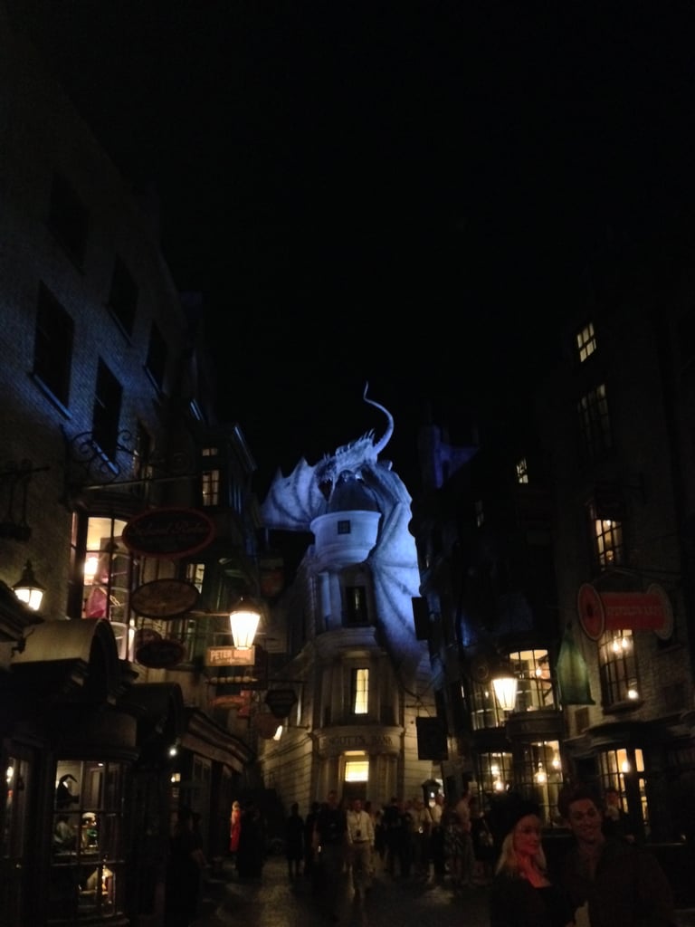 Here's a night shot of Diagon Alley when we first entered the new park.
