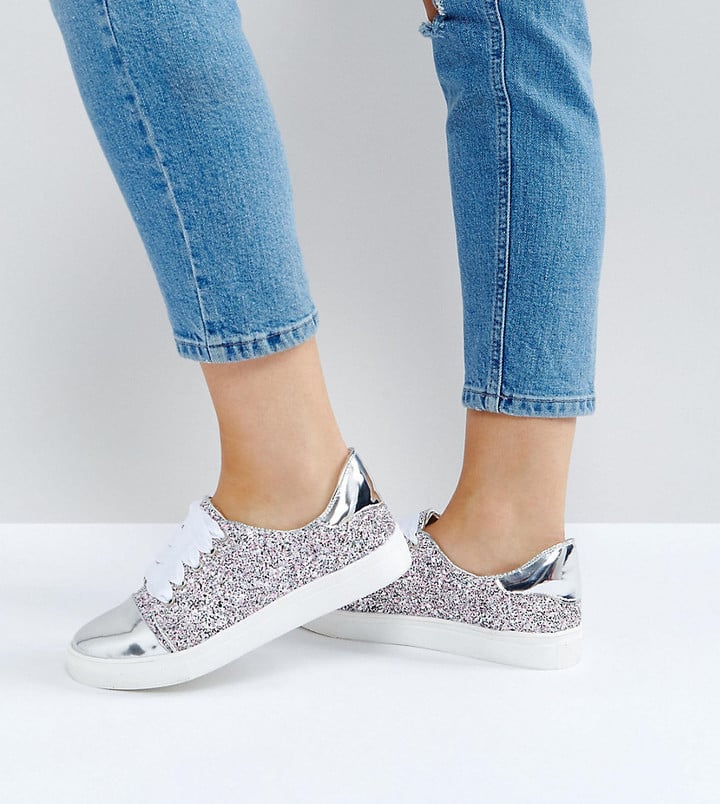 Lost Ink Wide Fit Multi Glitter Toe Cap Sneakers