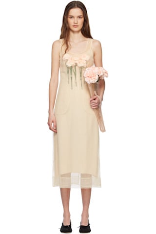 Simone Rocha Beige Carnation Dart Midi Dress