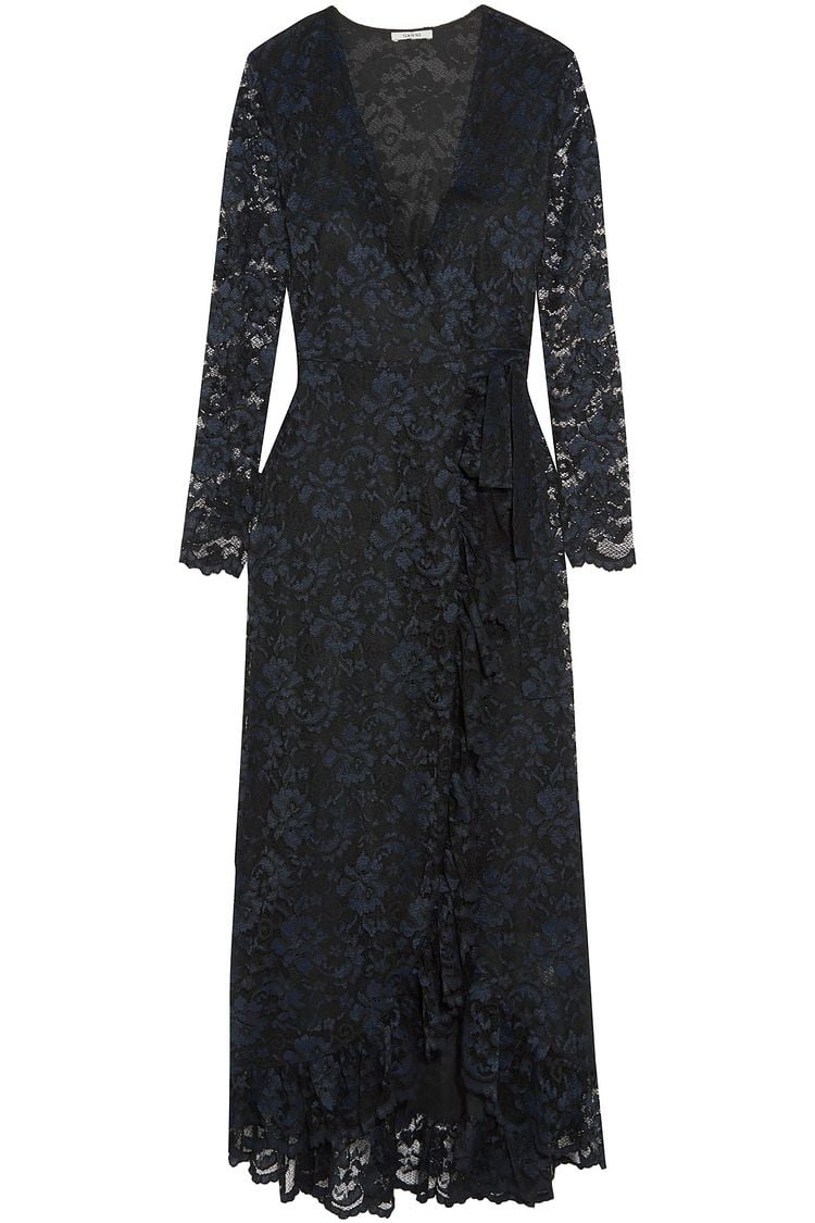 Ganni Black Flynn Ruffle-Trimmed Lace Maxi Wrap Dress