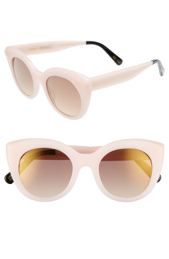 Rounder frames in baby pink soften the typically dramatic cat-eye. Go for the girly in these
<product href="http://shop.nordstrom.com/s/dblanc-modern-lover-49mm-cat-eye-sunglasses/4598037?cm_mmc=Linkshare-_-partner-_-10-_-1&siteId=J84DHJLQkR4-kqfigVFHE0sFWBs_EoDsJA">D'BLANC Modern Lover 49mm Cat-Eye Sunglasses</product> ($170).