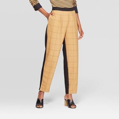 Who What Wear Plaid Mid-Rise Straight Leg Colour-Blocked Pants