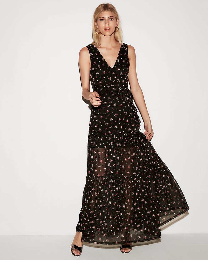 Express Floral Tiered Tie Front Maxi Dress