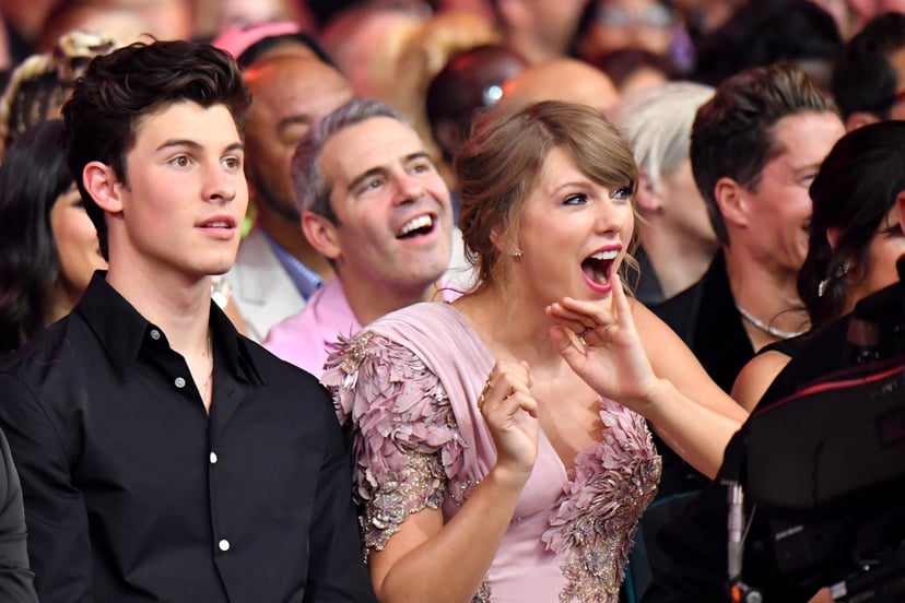 LAS VEGAS, NV - MAY 20:  Recording artists Shawn Mendes (L) and Taylor Swift during the 2018 Billboard Music Awards at MGM Grand Garden Arena on May 20, 2018 in Las Vegas, Nevada.  (Photo by Jeff Kravitz/FilmMagic)