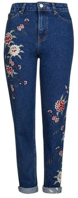 Topshop Moto Dark Embroidered Mom Jean ($110)