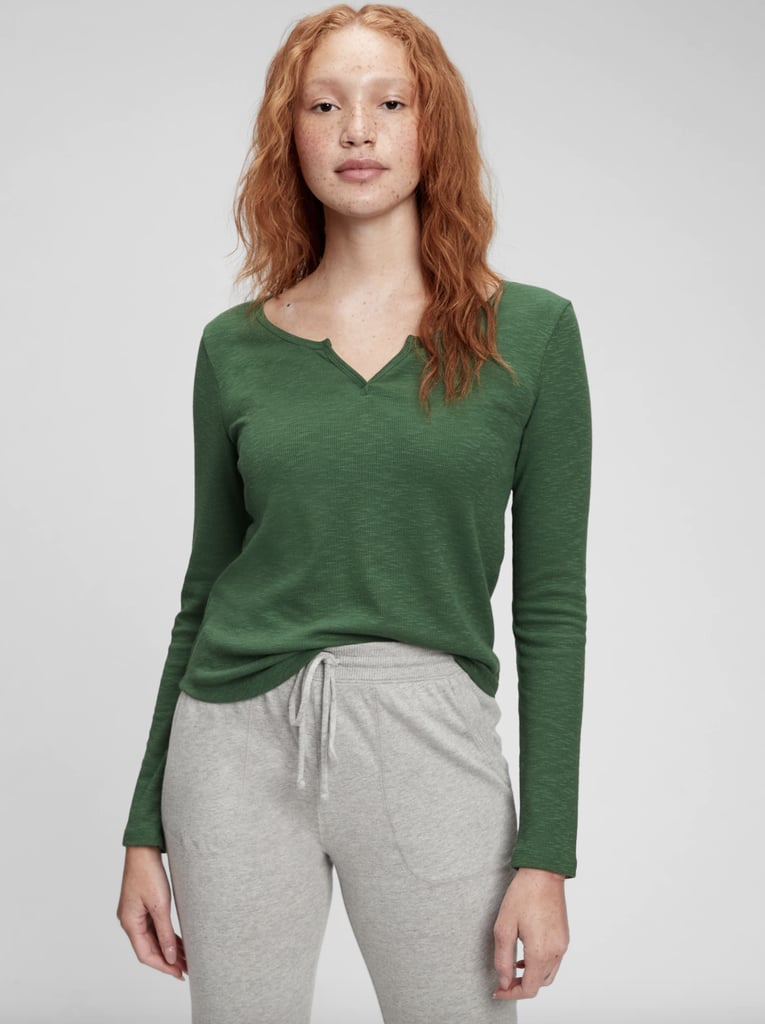 Gap Ribbed Splitneck Long Sleeve T-Shirt