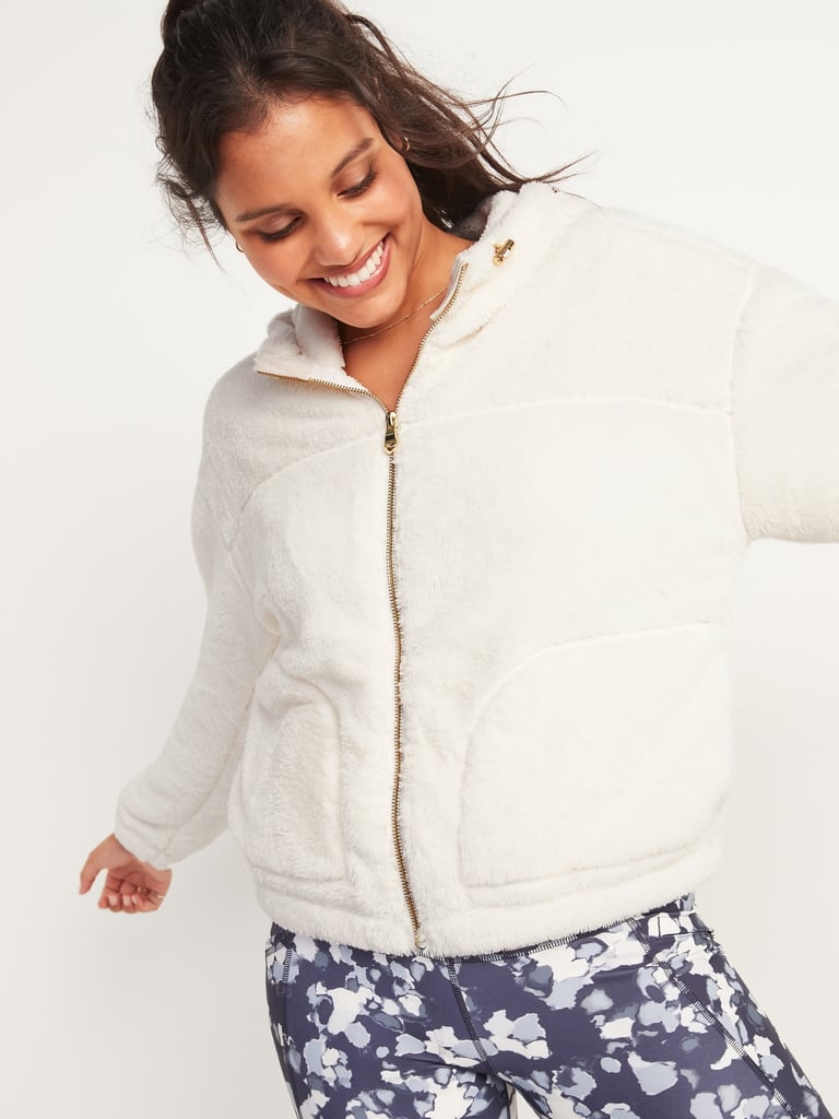 Loose Cosy Sherpa Crop Zip Hoodie