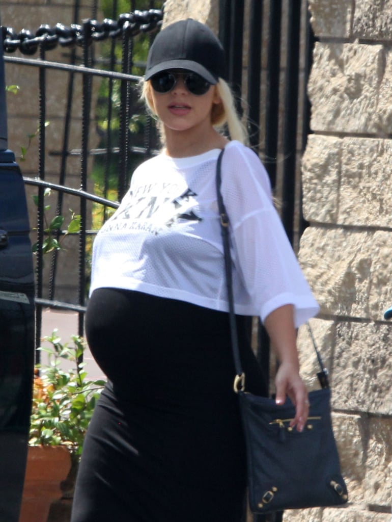 Christina Aguilera showed off her baby bump during a family day in LA's Studio City neighborhood on Saturday.