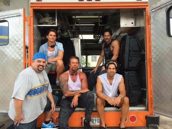 Star Kevin Nash shared this shot of him and the guys — Gabriel Iglesias, Matt Bomer, Nash, Joe Manganiello, and Adam Rodriguez — hanging out in their truck.
