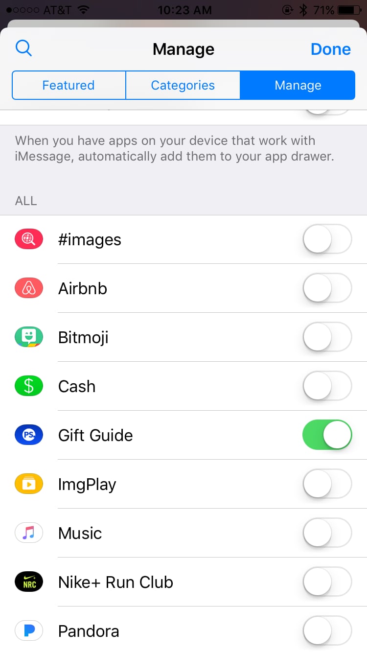 To turn on an app for iMessage, head to Manage.