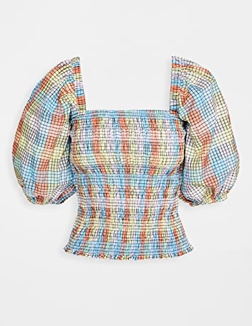 Ganni Seersucker Check Blouse