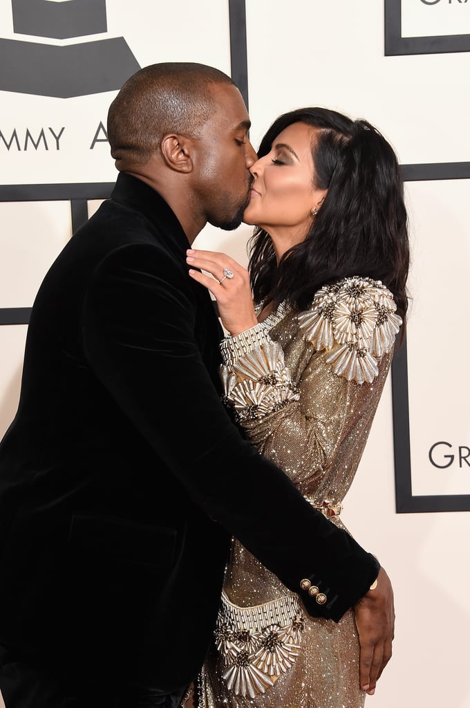 Kim Kardashian and Kanye West at the Grammys 2015