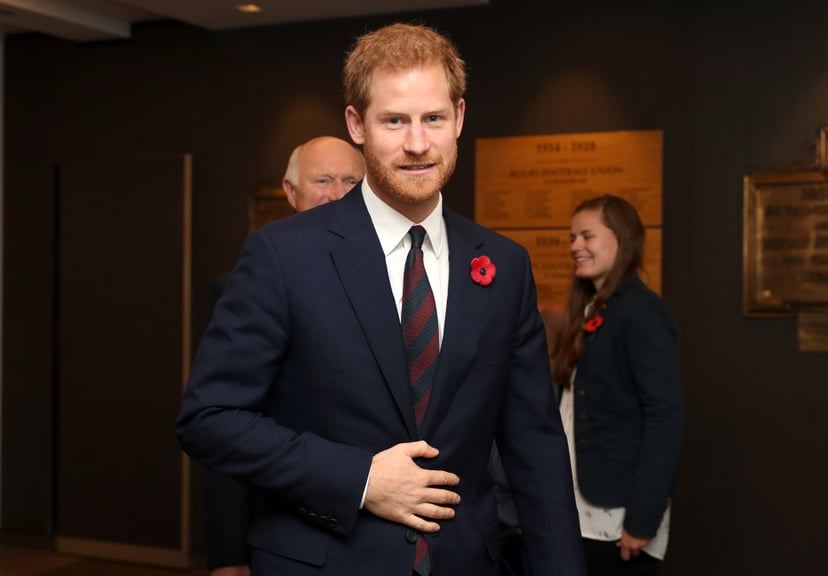 LONDON, ENGLAND - NOVEMBER 11: Prince Harry looks on ahead of the Rugby Union International match between England and Argentina at Twickenham Stadium on November 11, 2017 in London, England. (Photo by  Adam Davy-WPA Pool/Getty Images)