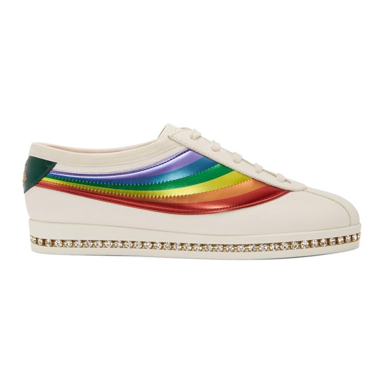 Gucci White Crystal Falacer Rainbow Sneakers