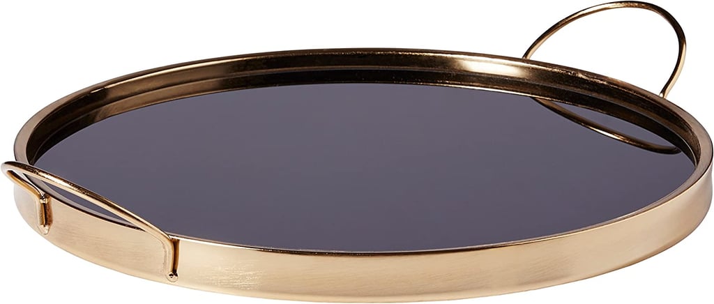 A Gold Serving Tray: Rivet Contemporary Decorative Round Metal Serving Tray
