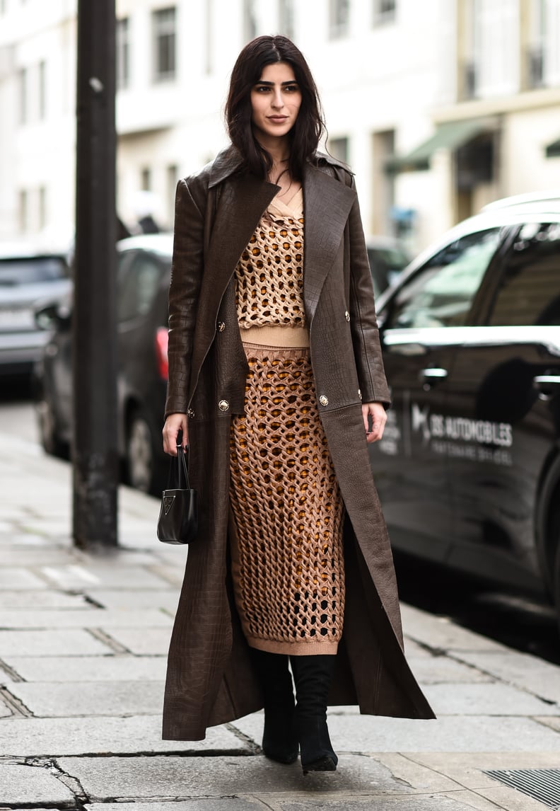 Edge It Up in a 2-Piece Crochet Set Paired With a Sharp Leather Coat