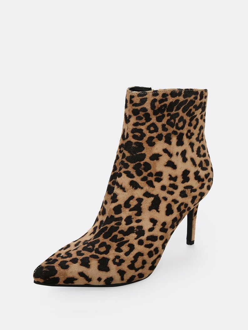 Shein Pointy Toe Side Zip Leopard Booties