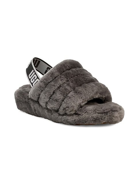 UGG Fluff Yeah Sheepskin Slingback Slippers in Charcoal